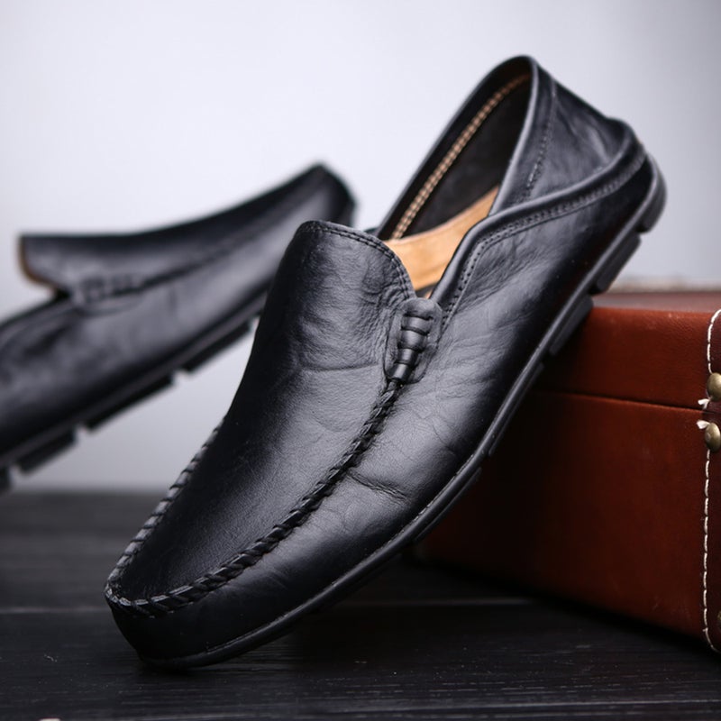 Go Tour Men's Premium Genuine Leather Casual Slip On Loafers Breathable Driving Shoes Fashion Slipper Black 7/39 - Image 3